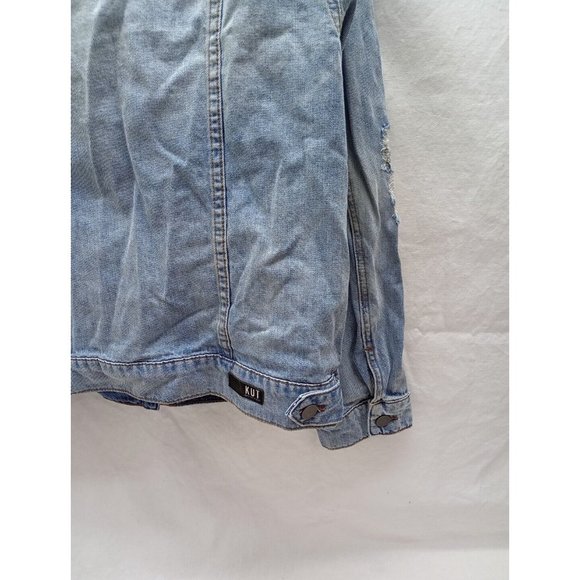 KUT From The Kloth AMELIA Distressed Denim Jean Jacket Size Medium - Picture 11 of 15